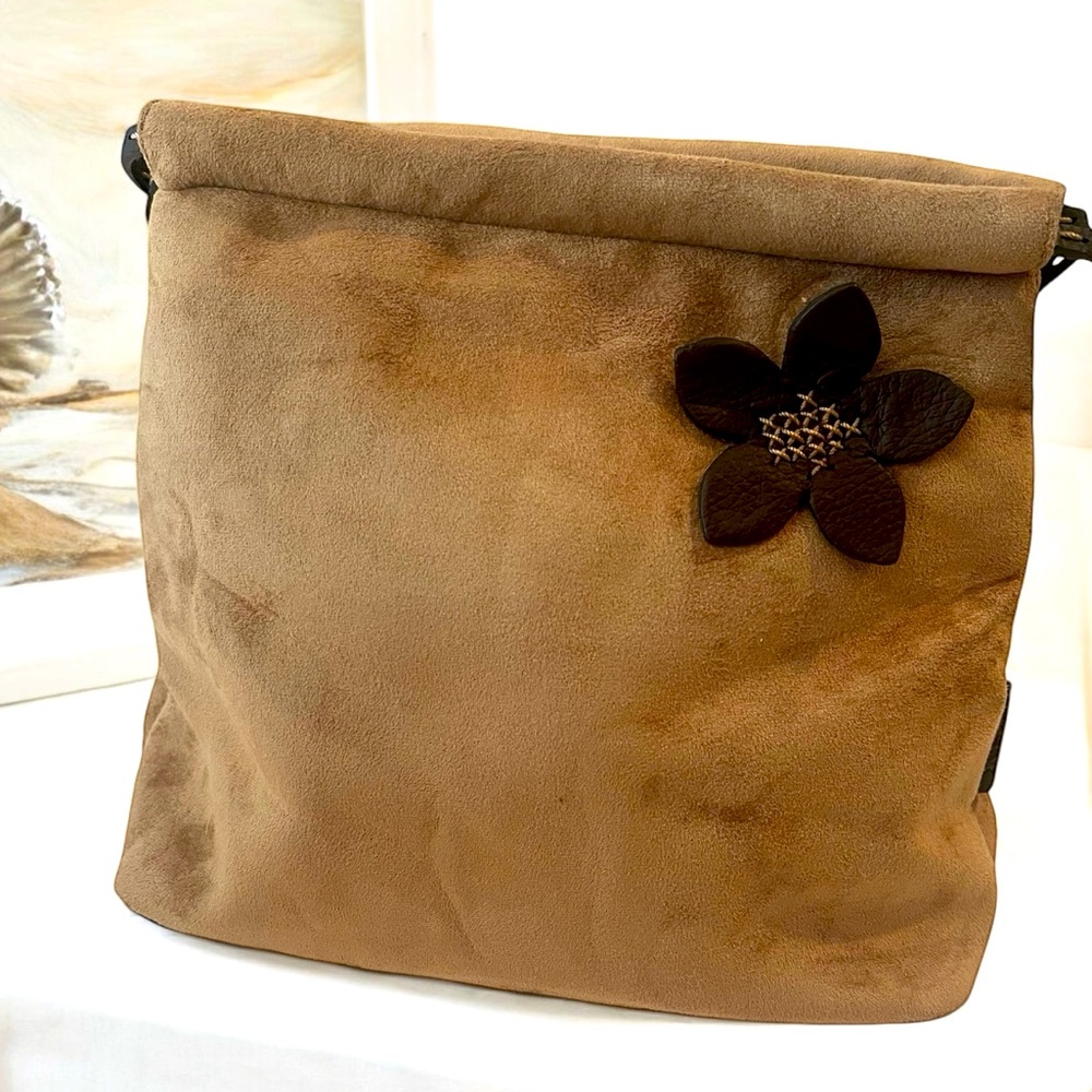 The Sak Leather trim purse, leather flower accent
